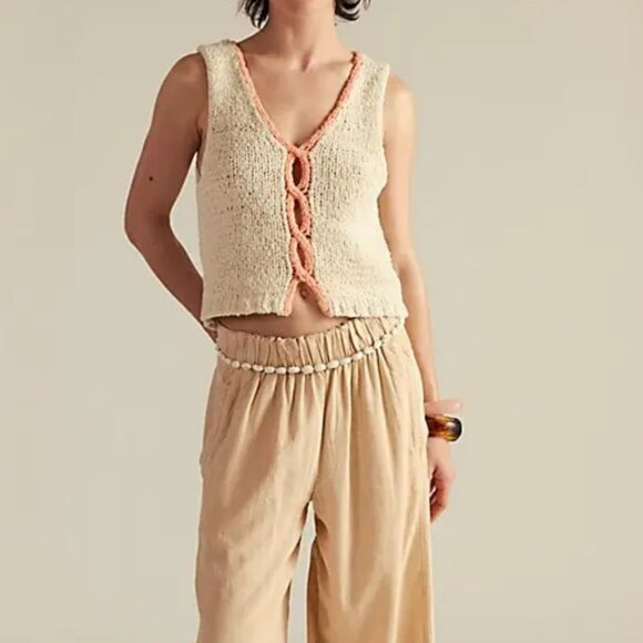 #103 NWT Free People Sicily Shell Sweater in Ivory Combo - Picture 1 of 7